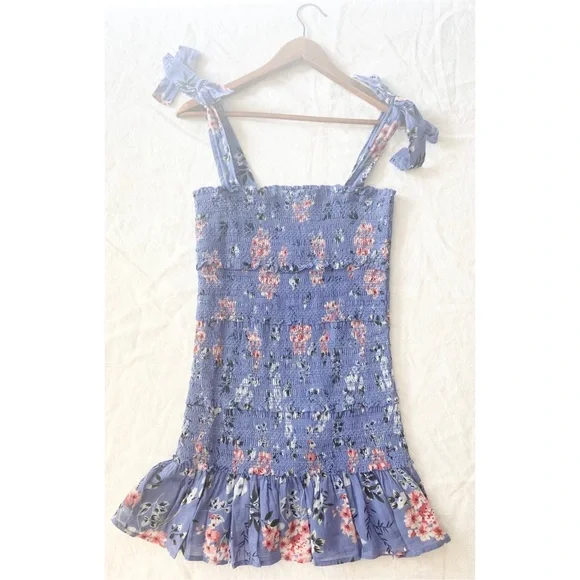 ASTR The Label Anais Floral Smocked Dress Tiered Blue - Picture 16 of 16